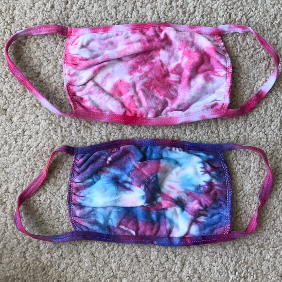 2 tie dye cotton face masks 😷✌️ pink blue - Picture 3 of 6